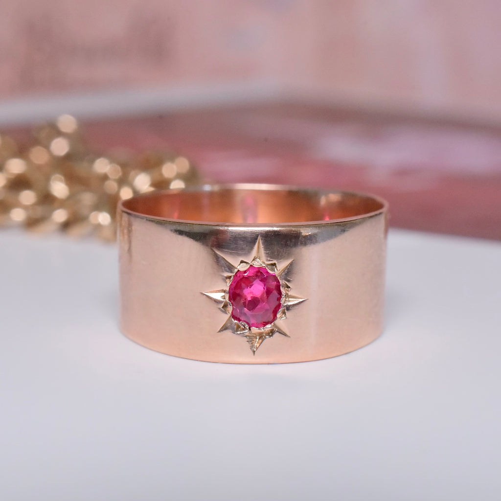 Antique Australian 9ct Rose Gold Ruby ‘Cigar’ Band - Circa 1910-1915