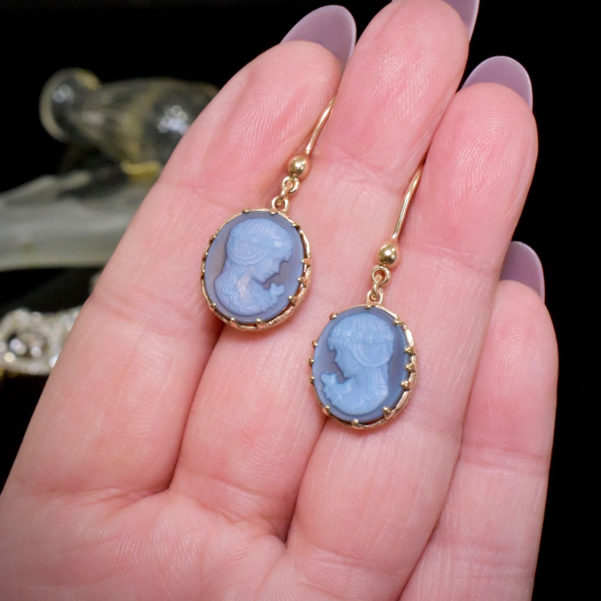Vintage Antique Style 9ct Rose Gold Sardonyx Cameo Earrings