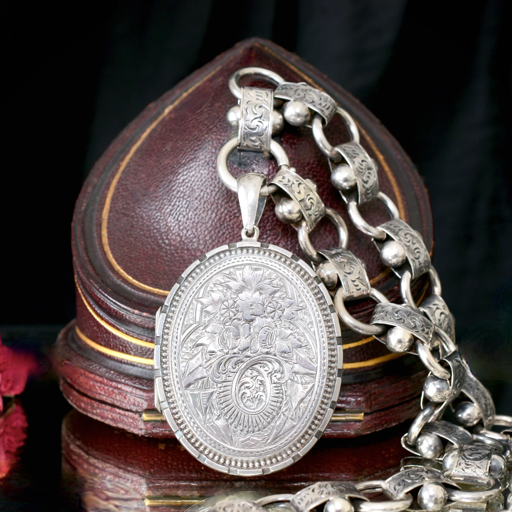 Victorian Sterling Silver Locket And Bookchain Collar Circa 1890