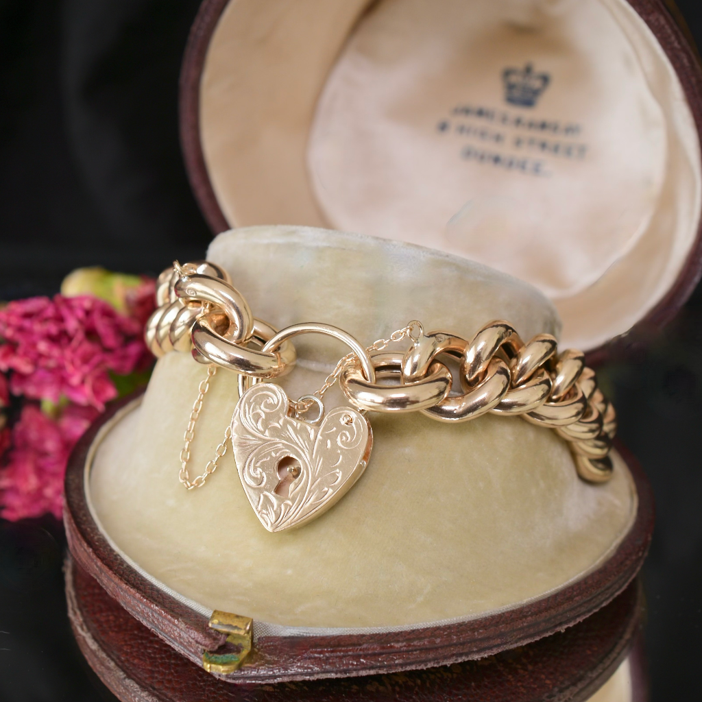 Contemporary 9ct Yellow Gold Chunky Curblink Heart Padlock Bracelet