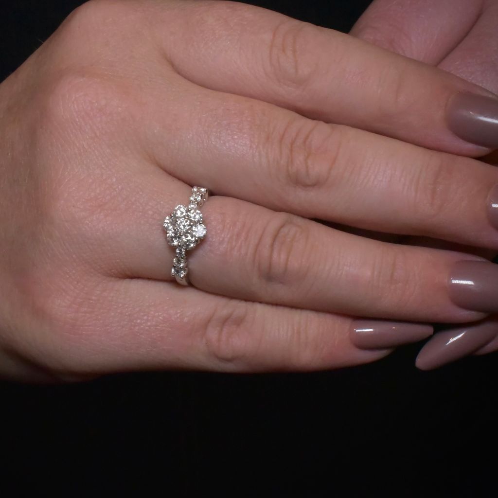 Contemporary 18ct White Gold And Diamond ‘Daisy’ Cluster Ring - 0.85ct