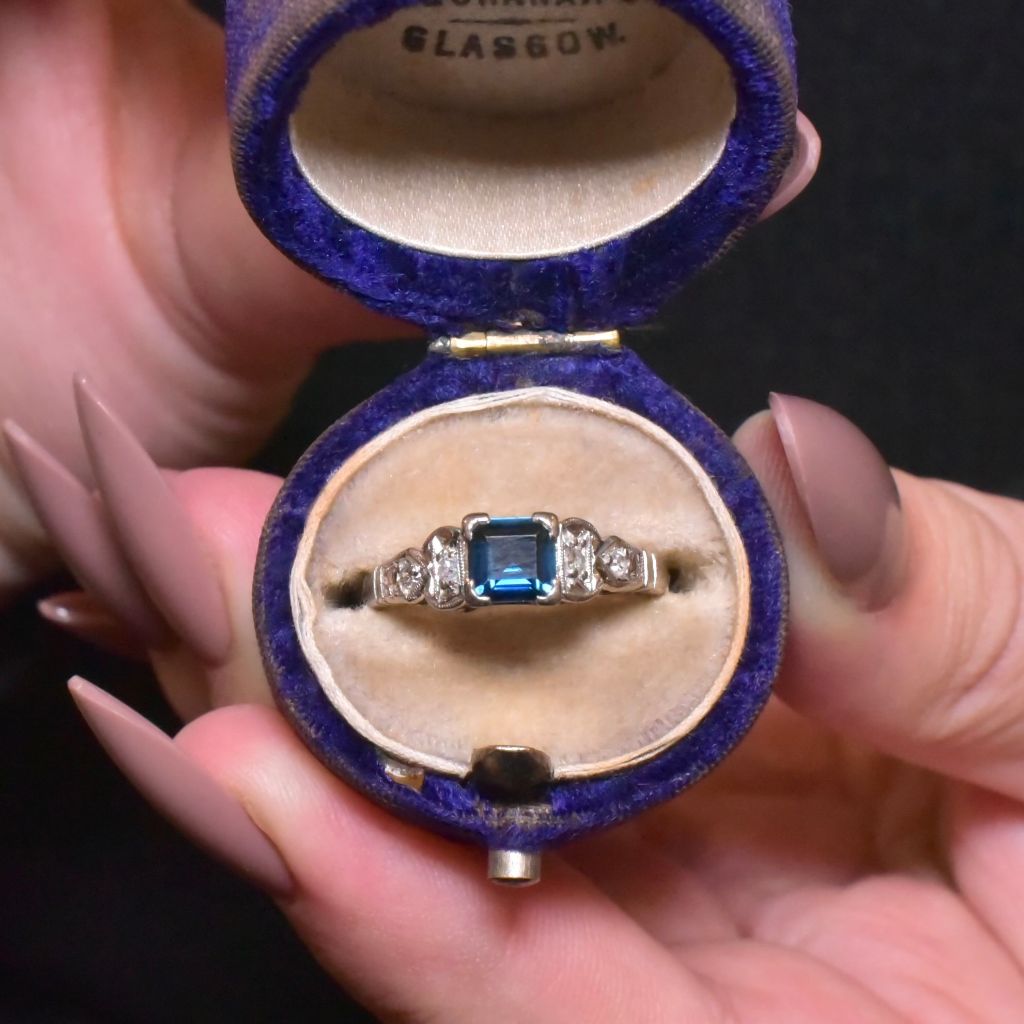 Vintage Australian 18ct White Gold Natural Sapphire And Diamond Ring