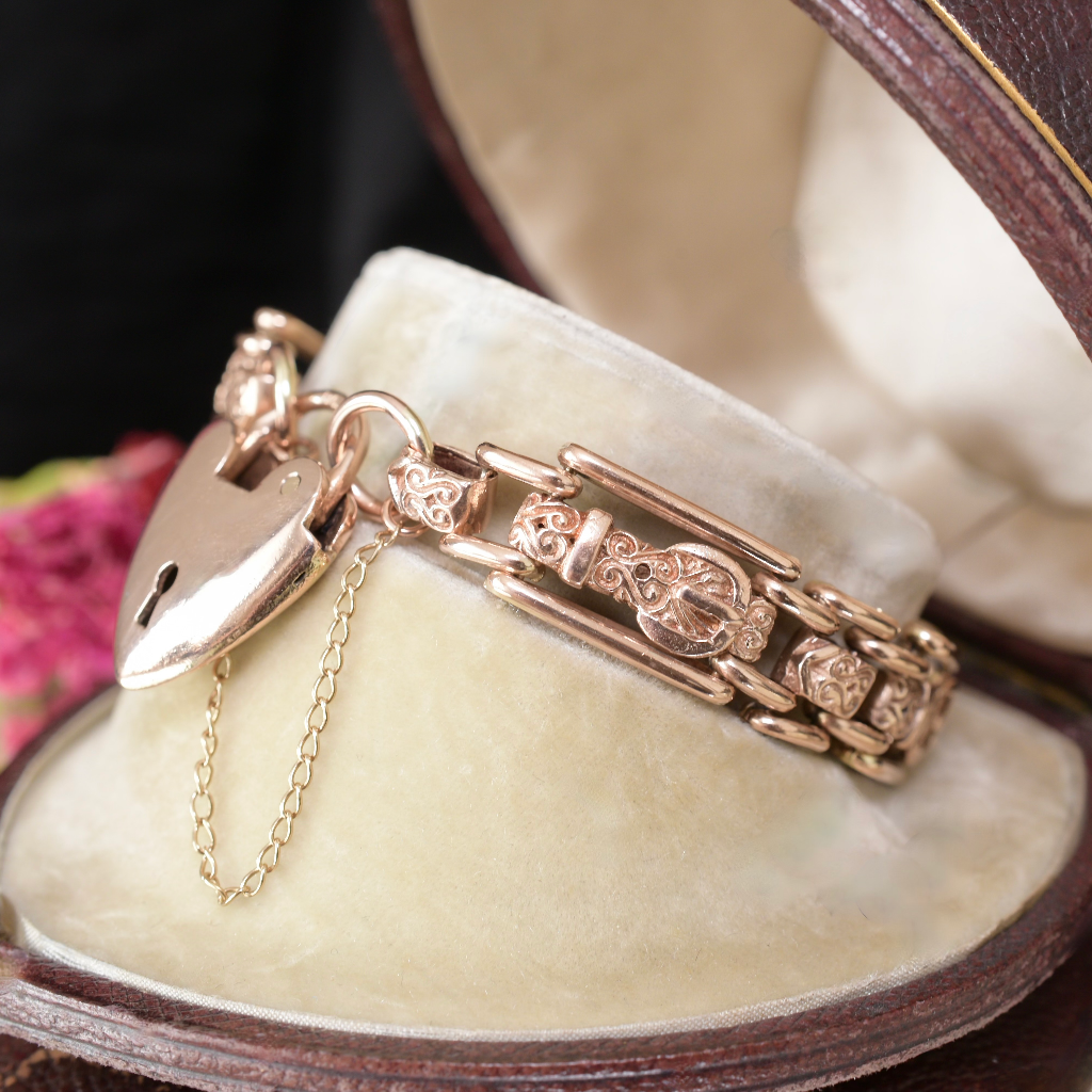 Contemporary ‘Antique Style’ Reversible 9ct Rose Gold ‘Buckle’ Padlock Bracelet