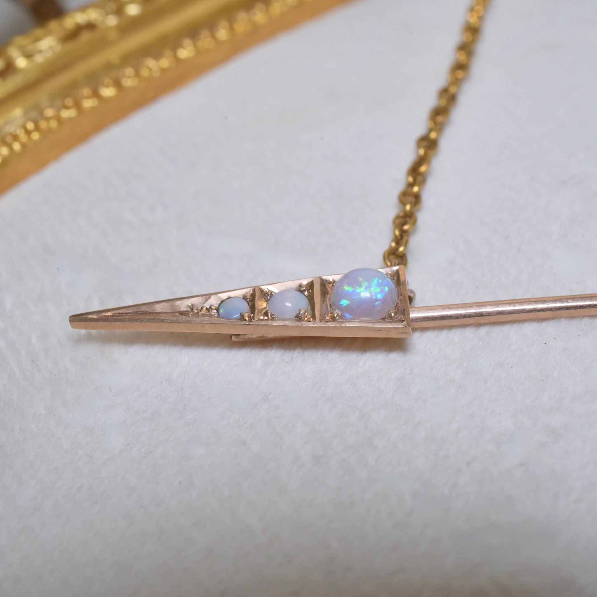 Superb Antique Australian 9ct Rose And Yellow Gold Solid White Opal ‘Jabot’ Pendant Necklace Circa 1900-1915