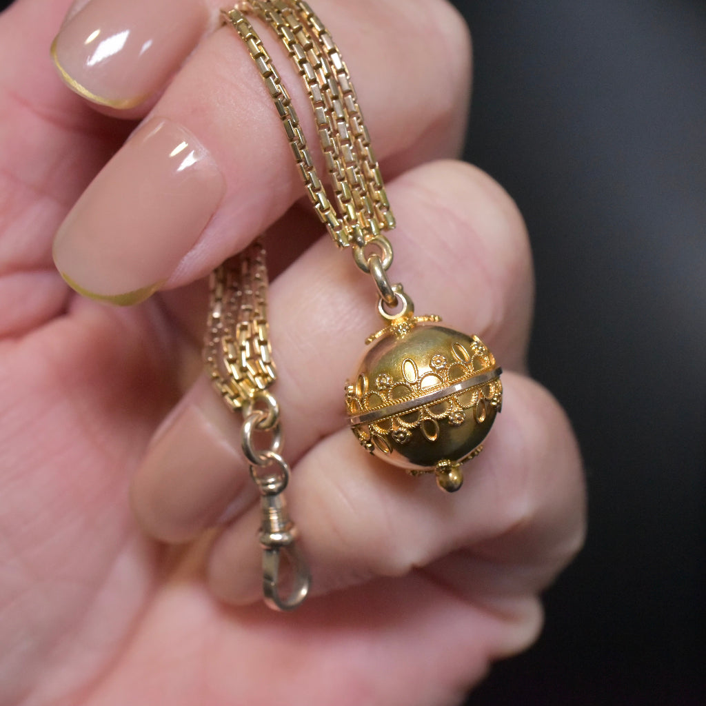 Antique Victorian Etruscan Revival 10ct and 14ct Rose Gold Etruscan Ball Watch Fob Circa 1880’s