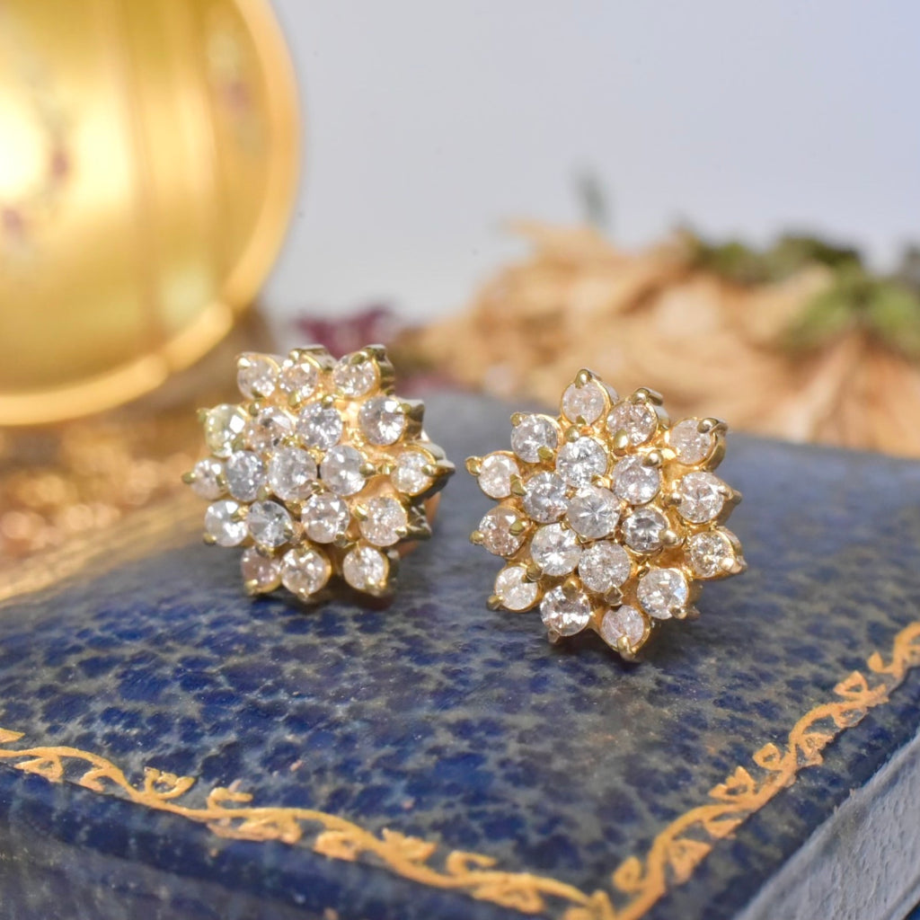 Contemporary 14ct Yellow Gold Diamond ‘Daisy’ Cluster Earrings