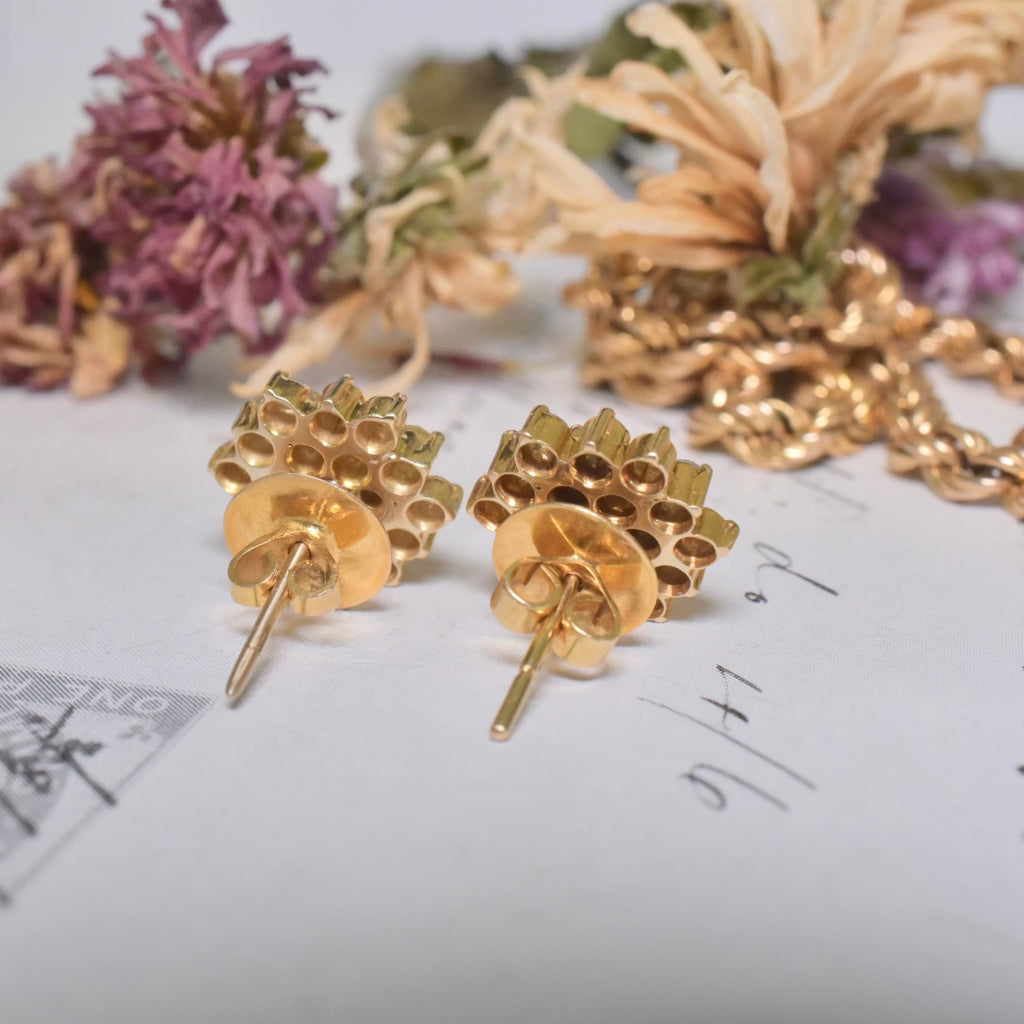 Contemporary 14ct Yellow Gold Diamond ‘Daisy’ Cluster Earrings