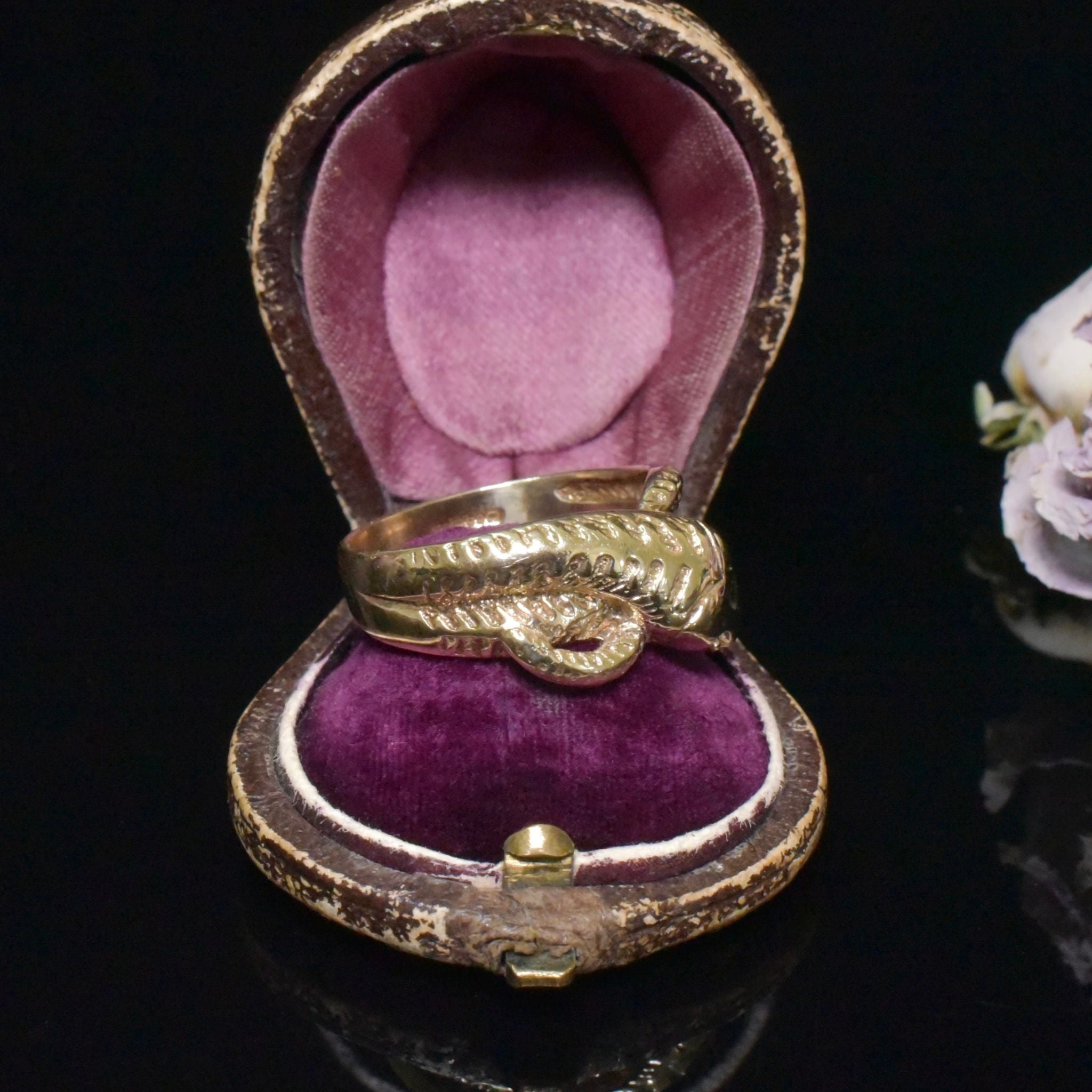 Modern Antique Style 9ct Yellow Gold Serpent Ring - London 1997