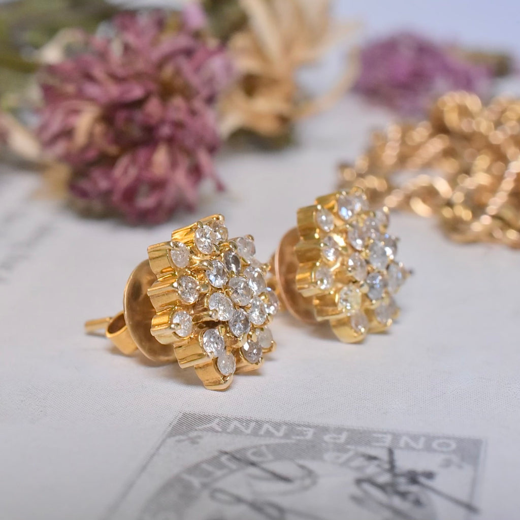 Contemporary 14ct Yellow Gold Diamond ‘Daisy’ Cluster Earrings