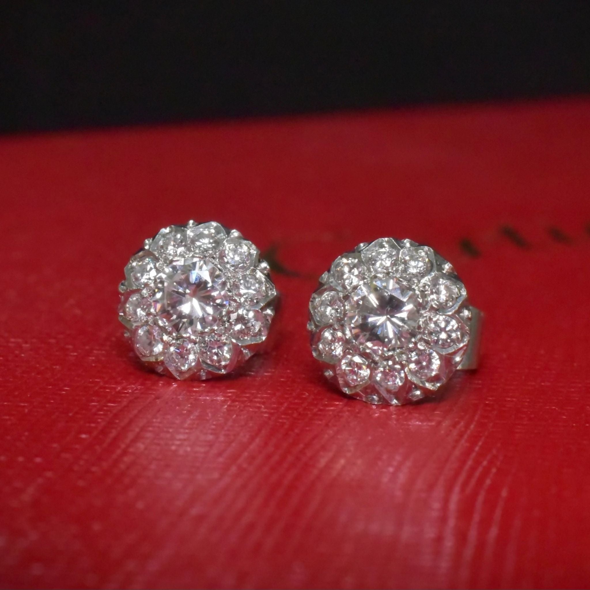 Vintage 15ct White Gold Diamond ‘Daisy’ Cluster Earrings