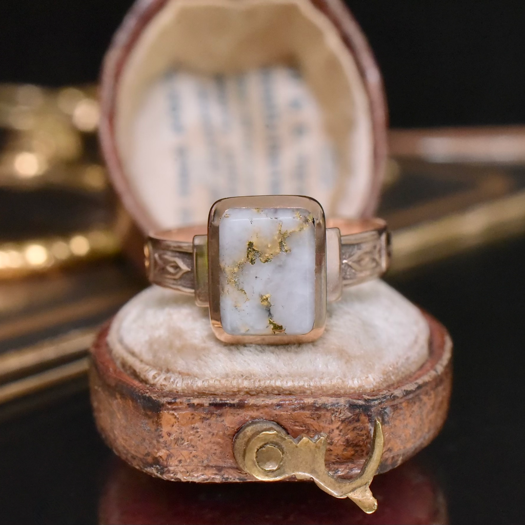 Antique Edwardian 10ct Rose Gold ‘Gold Bearing’ - Gold In Quartz Ring