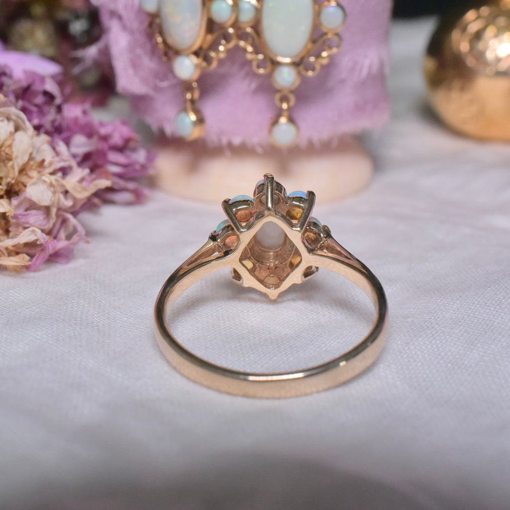 Vintage 9ct Yellow Gold Solid Opal Cluster Ring - London 1985