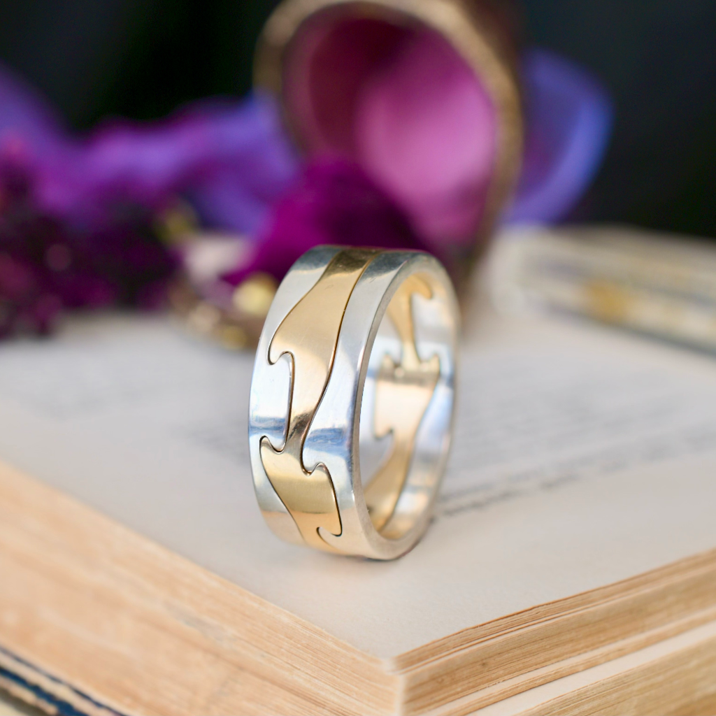 Modern 9ct Yellow Gold And Sterling Silver ‘Interlocking’ Ring