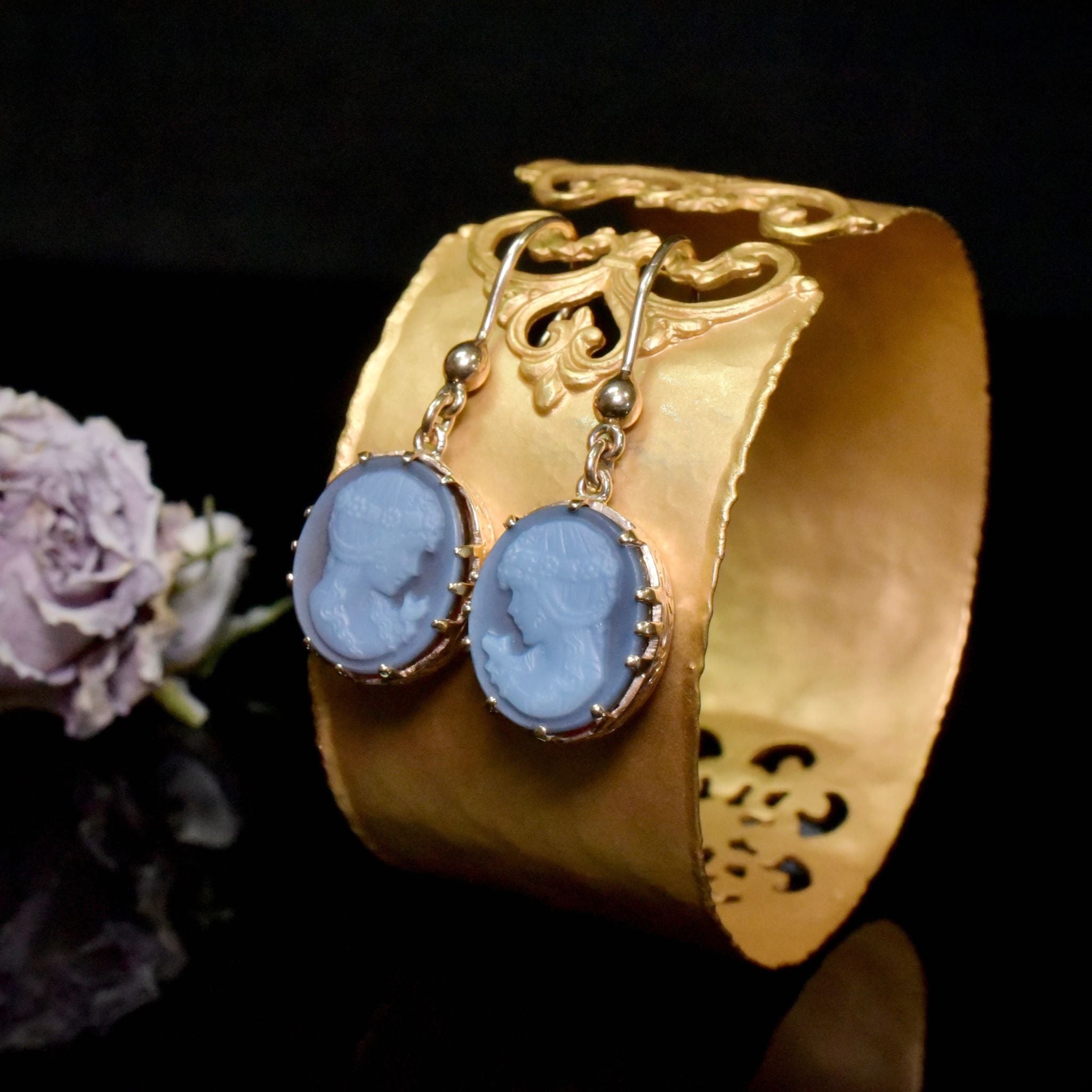 Vintage Antique Style 9ct Rose Gold Sardonyx Cameo Earrings