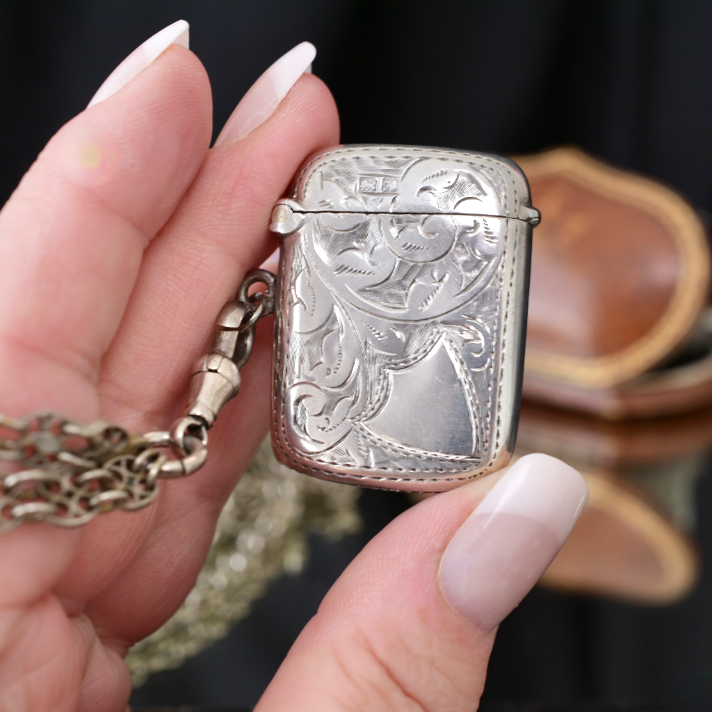 Antique Sterling Silver Vesta Case By W J Myott - 1908