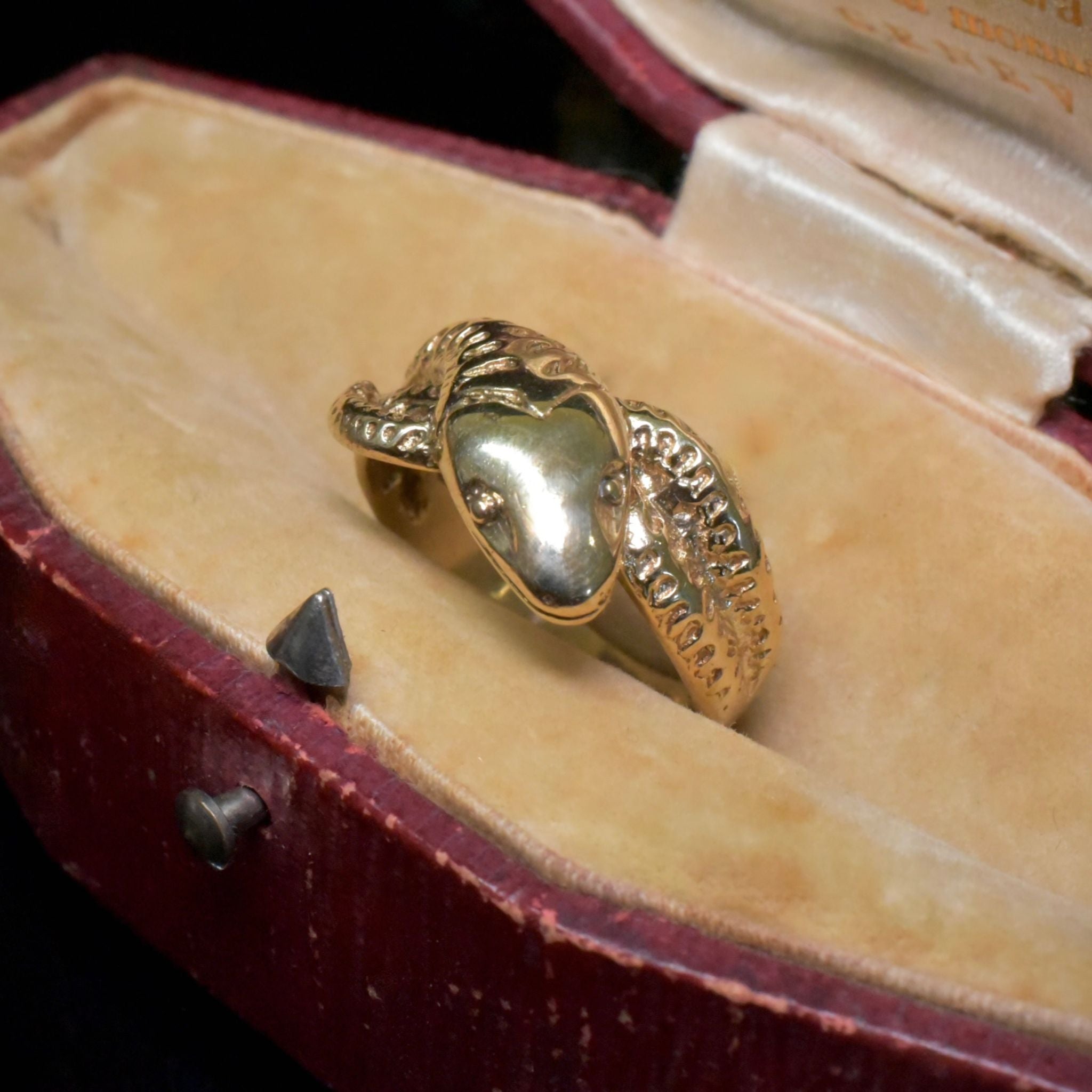 Modern Antique Style 9ct Yellow Gold Serpent Ring - London 1997