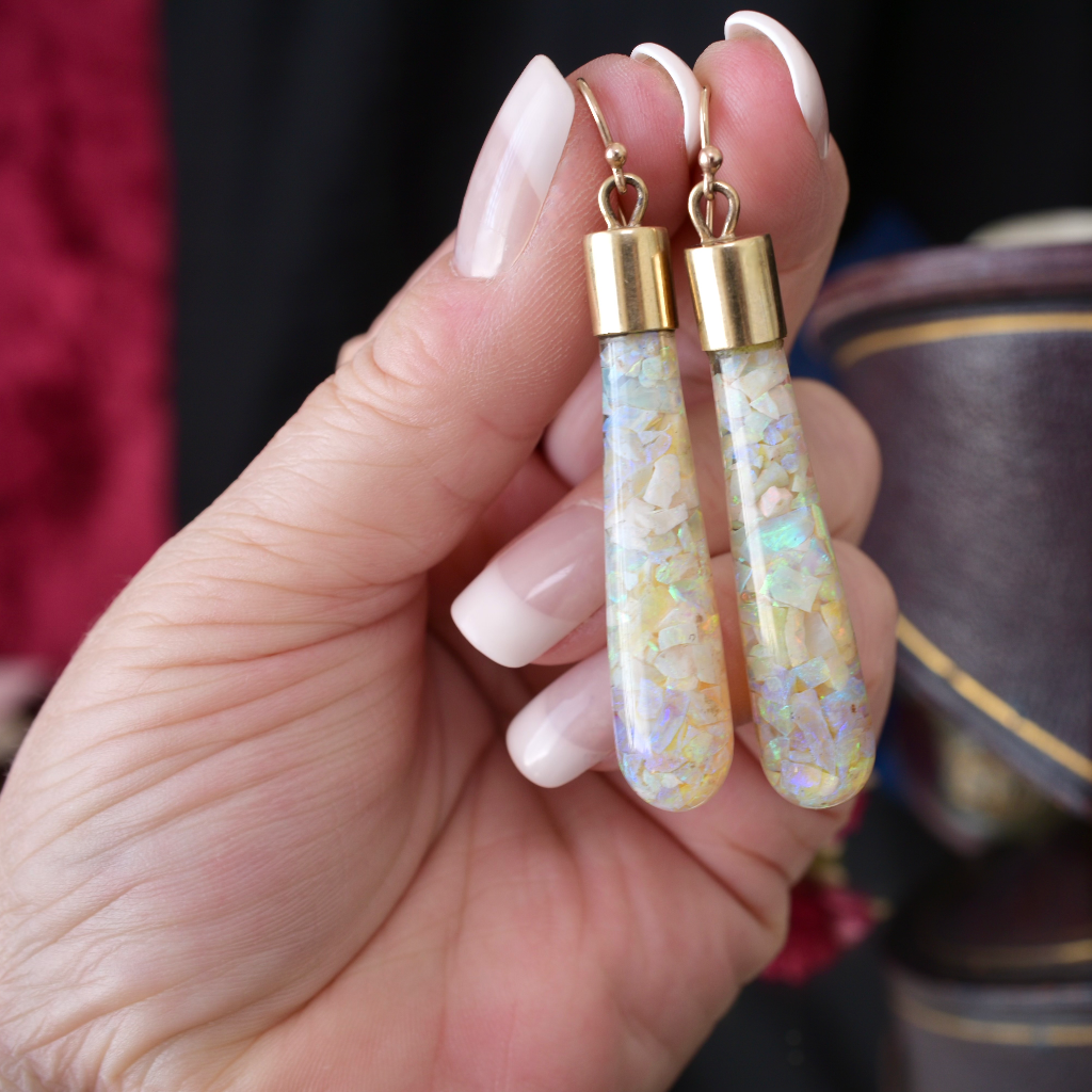 Antique Australian 9ct Rose Gold Opal Phial/Vial Earrings Circa 1900’s
