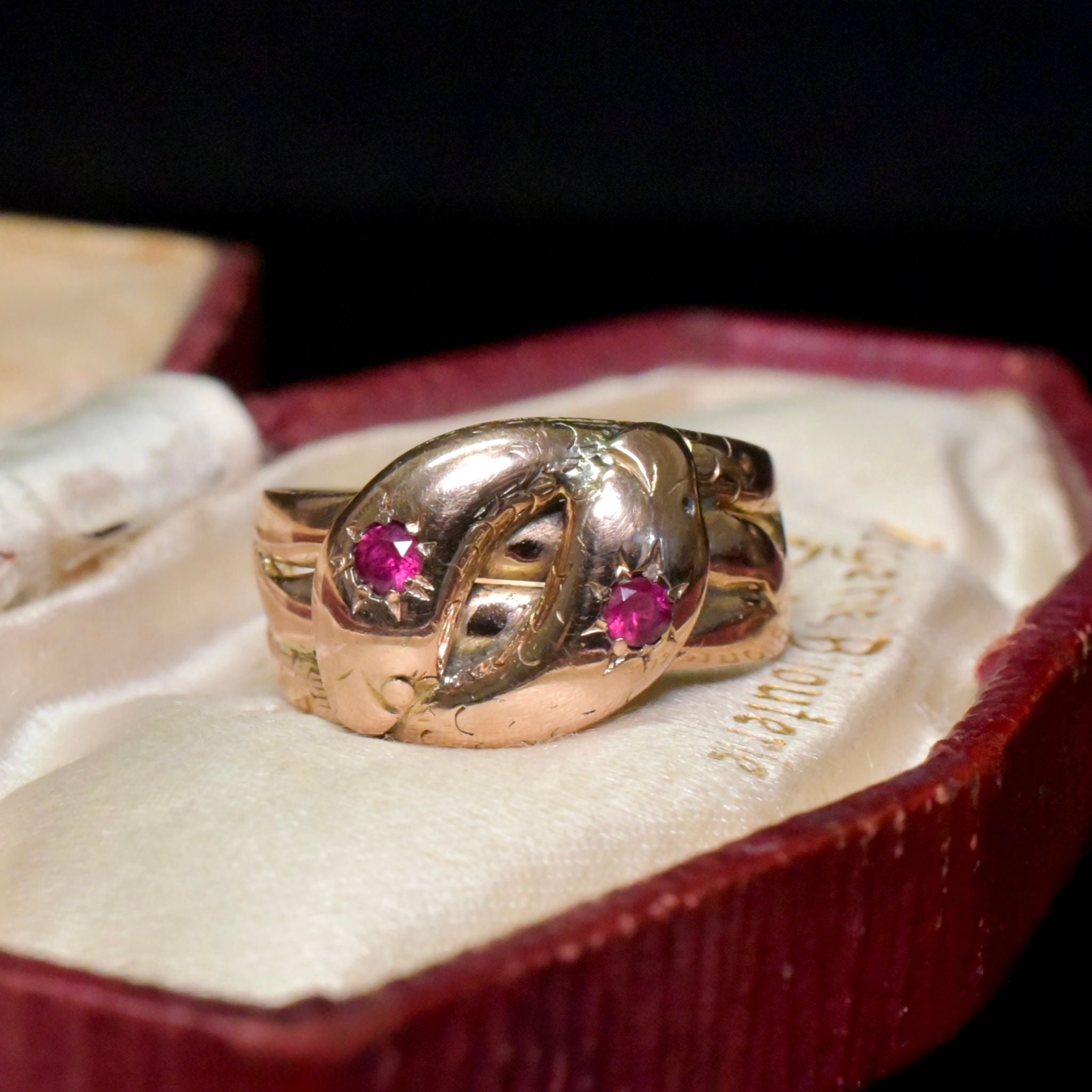 Antique Australian 9ct Rose Gold And Ruby Double Serpent Ring - Circa 1915 By Aronson & Co.