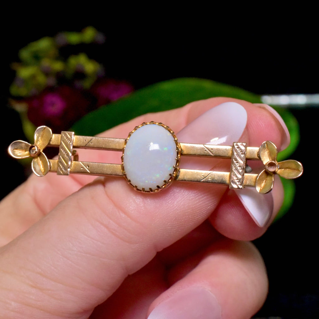 Antique Edwardian Australian 9ct Rose Gold Solid White Opal Brooch - Circa 1910