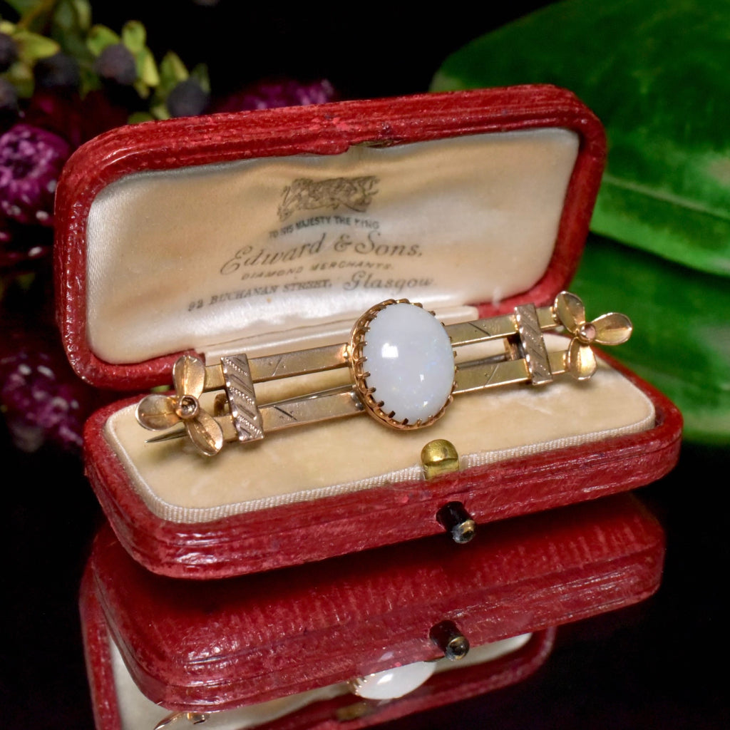 Antique Edwardian Australian 9ct Rose Gold Solid White Opal Brooch - Circa 1910