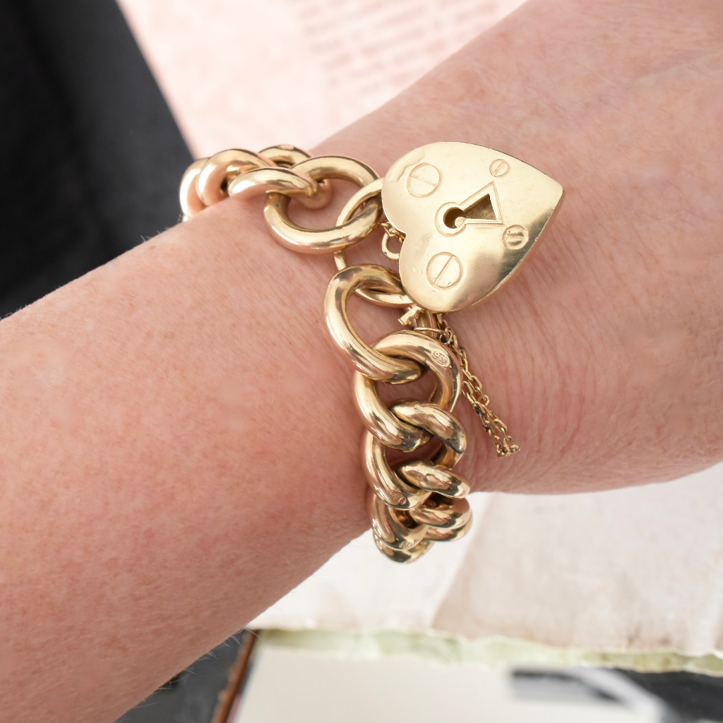 Modern 9ct Yellow Gold Heart Padlock Bracelet - 61.9 Grams Independent Valuation Included In Purchase $10,750 AUD