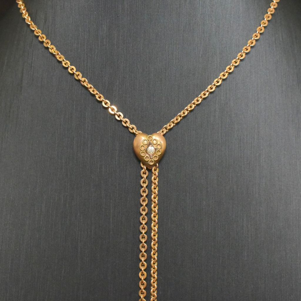 Antique Edwardian/Deco Era Rose **Gold Filled** ‘Heart’ Slide Chain