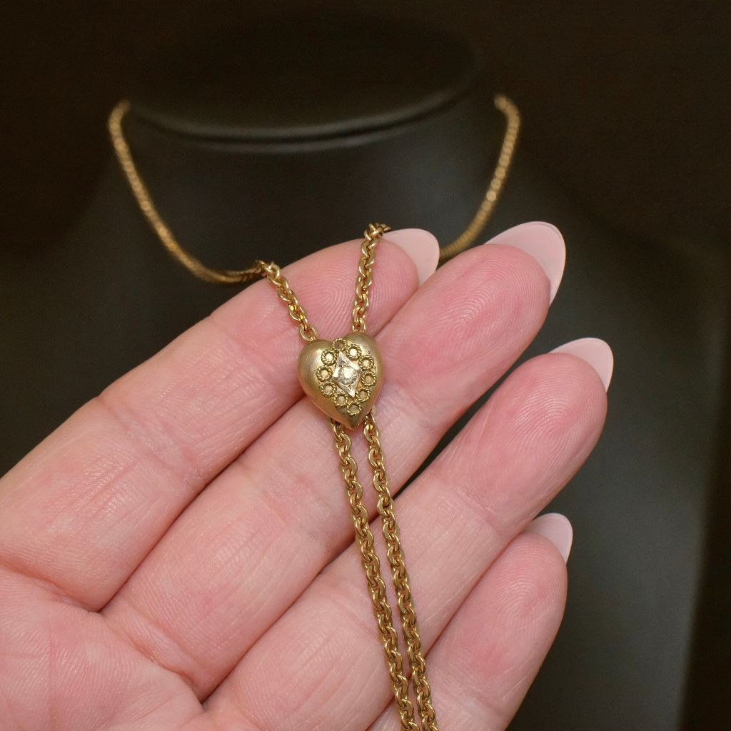 Antique Edwardian/Deco Era Rose **Gold Filled** ‘Heart’ Slide Chain