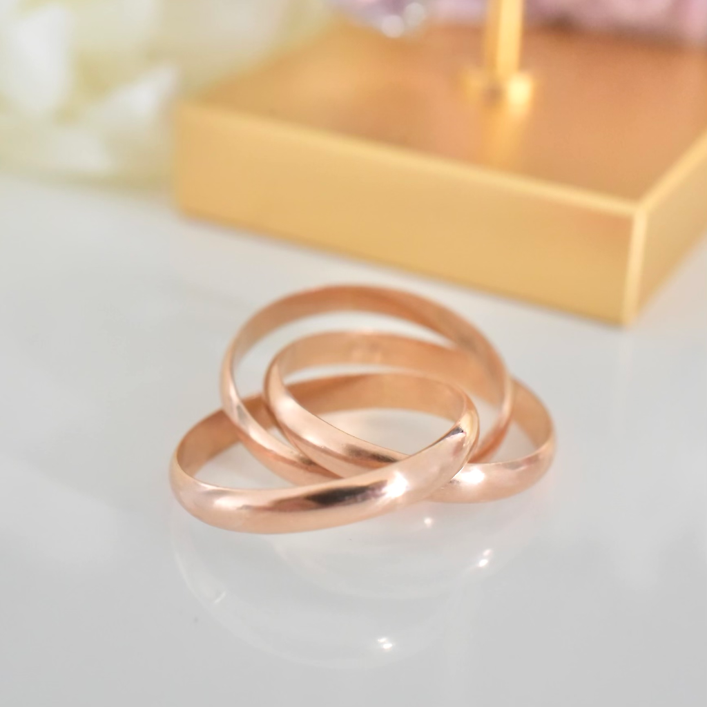 Modern 14ct Rose Gold Russian Wedding or Rolling Ring