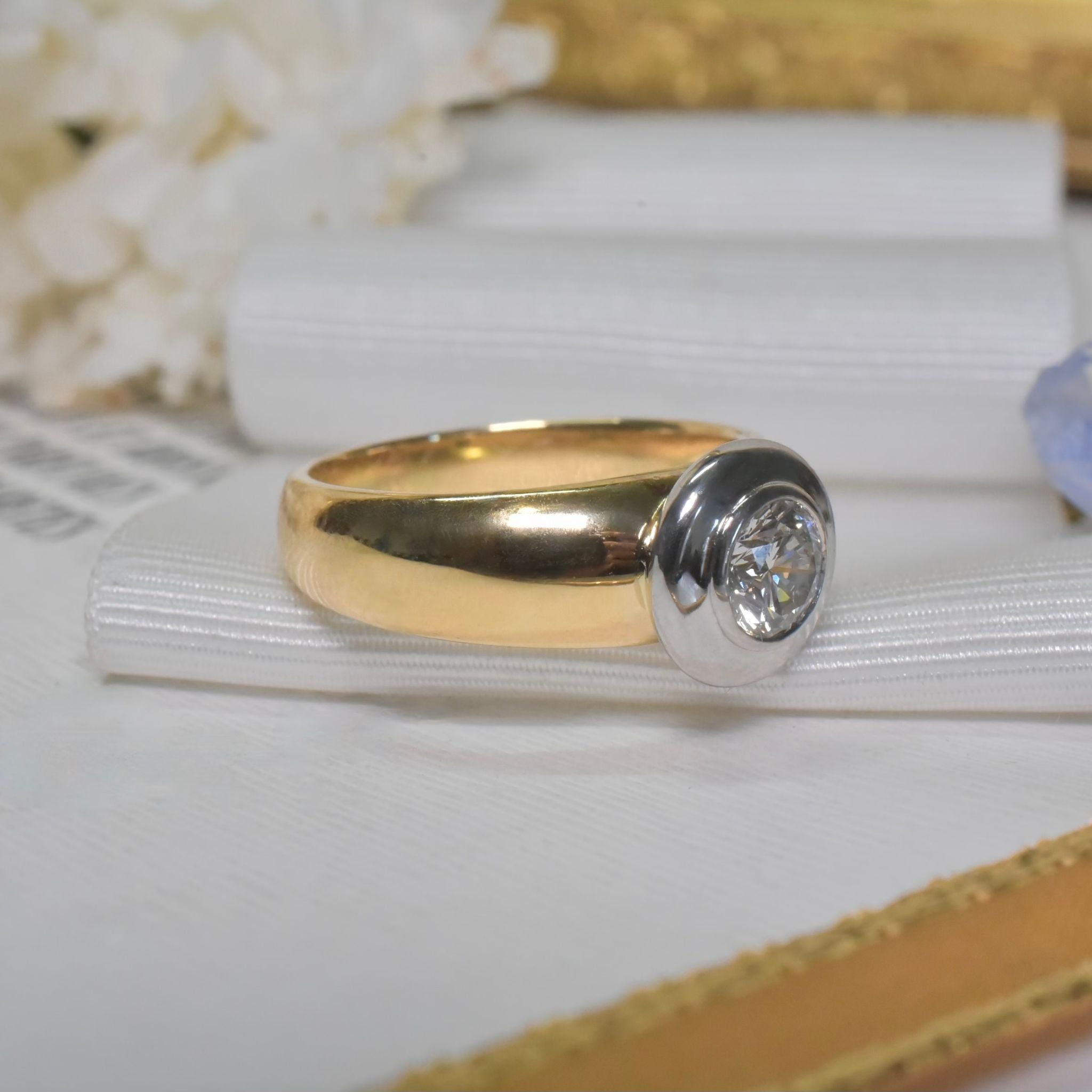 Modern 18ct Yellow And White Gold Solitaire 0.59ct Diamond Ring (Insurance Valuation Included For $5,040 AUD Dated 1999)