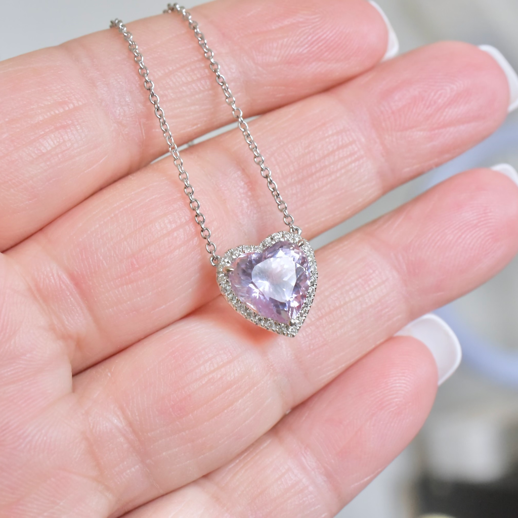 Contemporary 14ct White Gold Kunzite And Diamond Pendant Valuation Included for $7,600 AUD