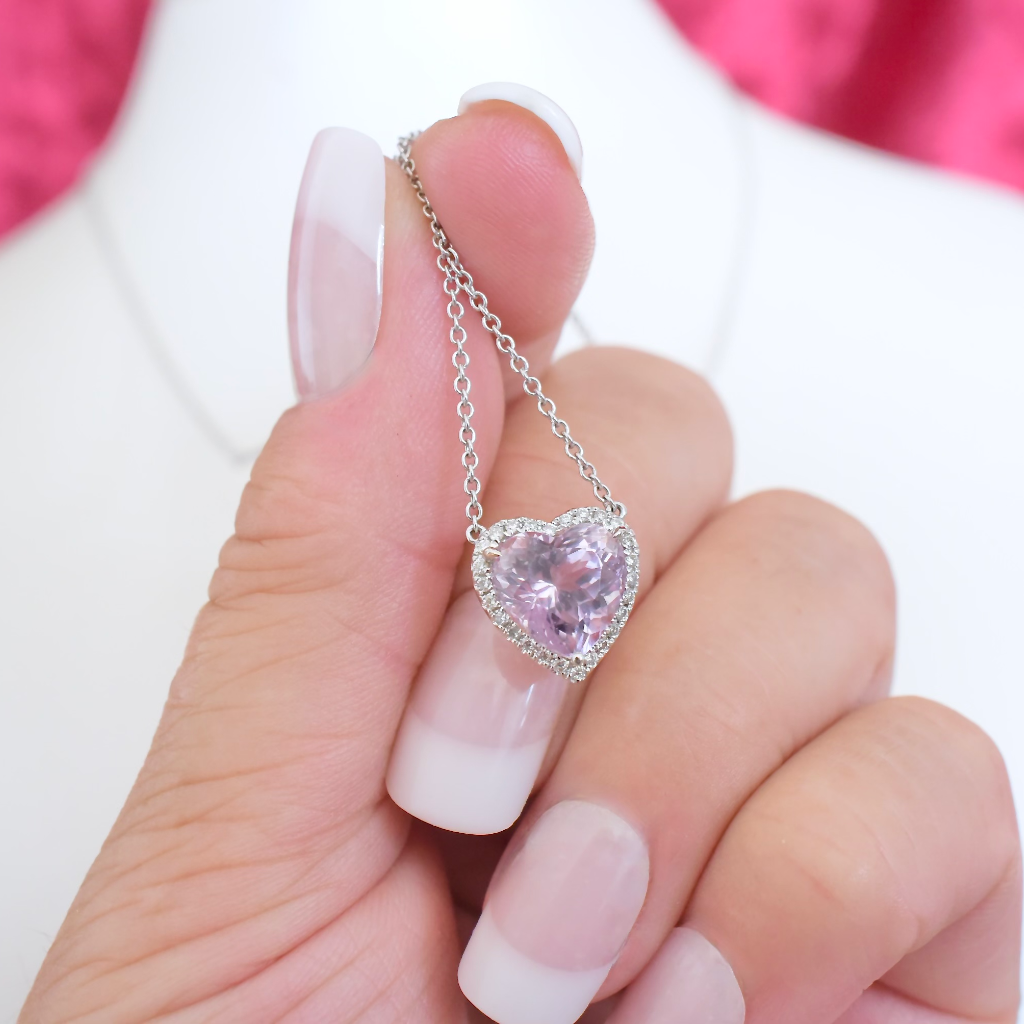 Contemporary 14ct White Gold Kunzite And Diamond Pendant Valuation Included for $7,600 AUD