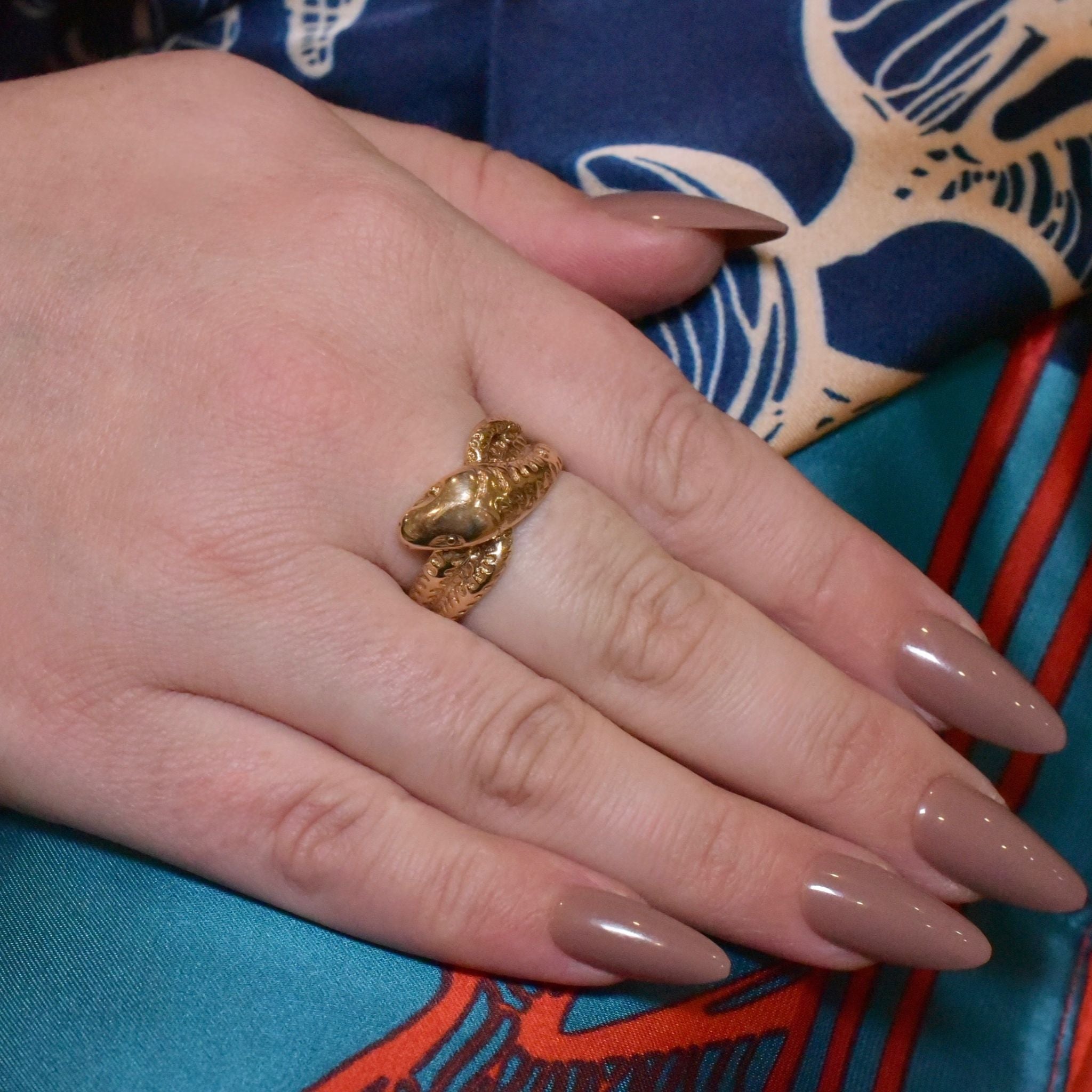 Modern Antique Style 9ct Yellow Gold Serpent Ring - London 1997