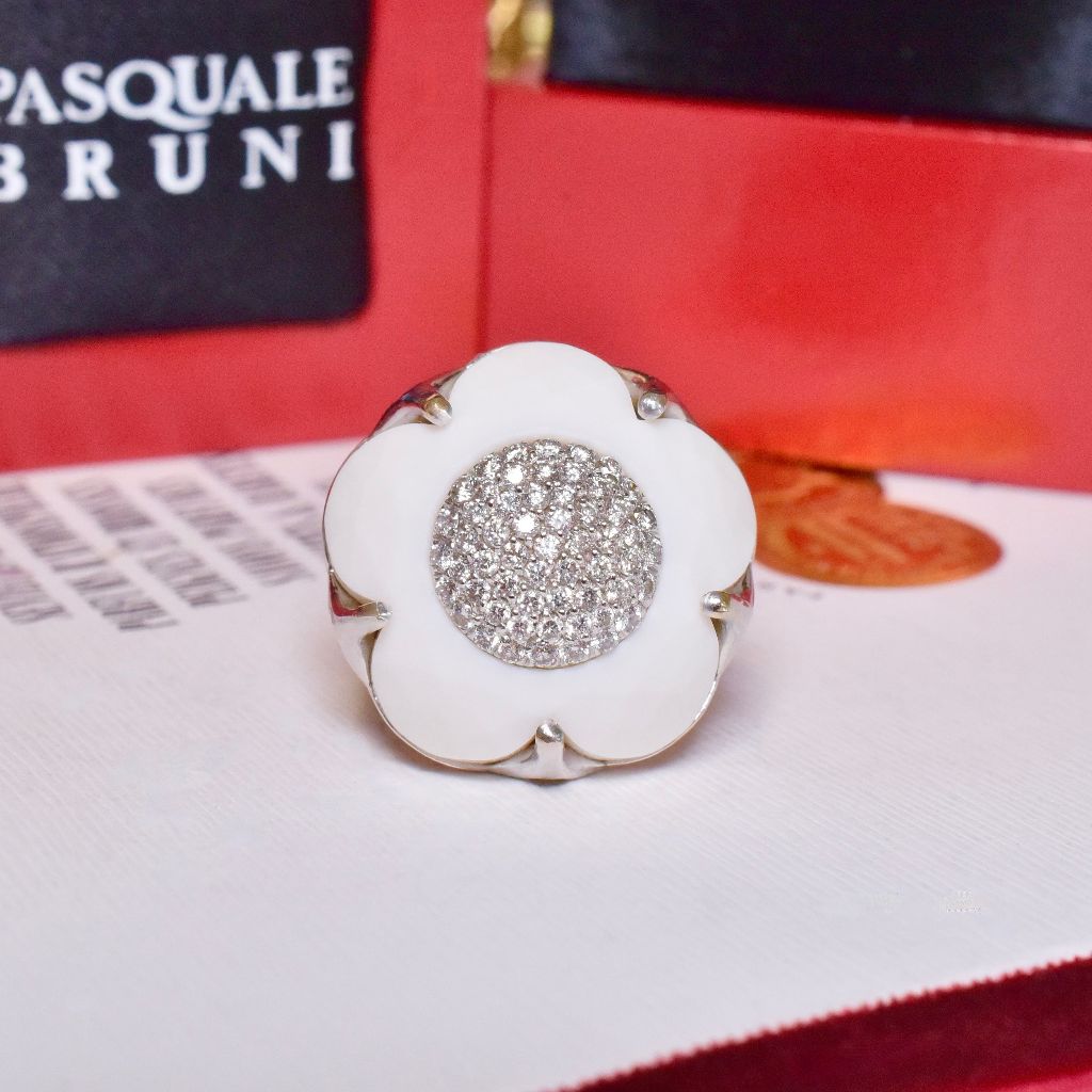 Contemporary Designer 18ct White Gold And Diamond ’Bon Ton’ Ring By ‘Pasquale Bruni’ - Italy RRP $13,500 USD