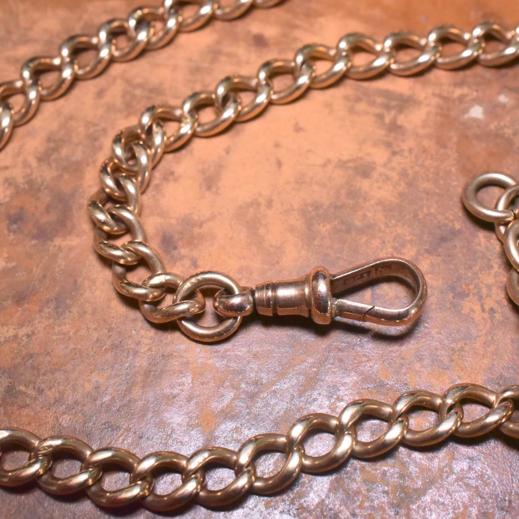 Antique Edwardian Australian 15ct Rose Gold Double Albert Watch Chain By Larard Bros - 36 Grams - Circa 1910