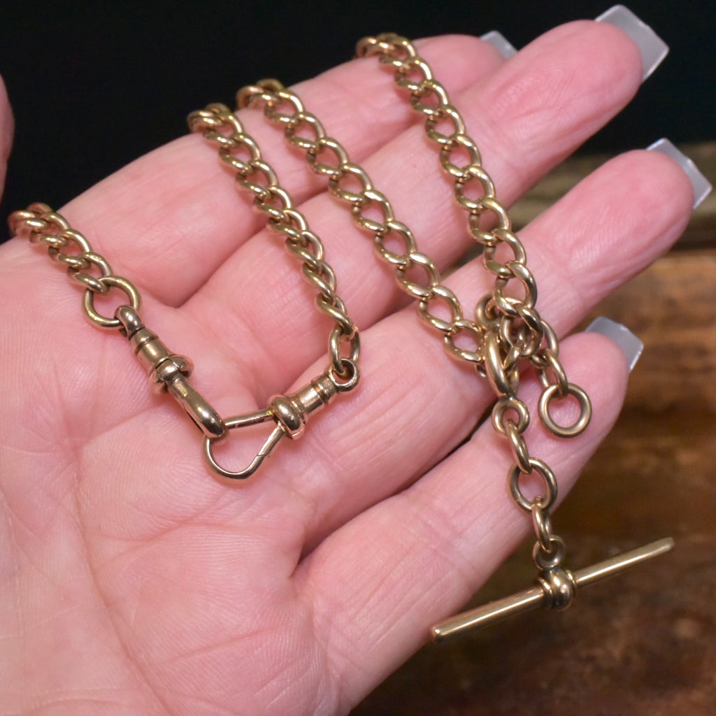 Antique Edwardian Australian 15ct Rose Gold Double Albert Watch Chain By Larard Bros - 36 Grams - Circa 1910