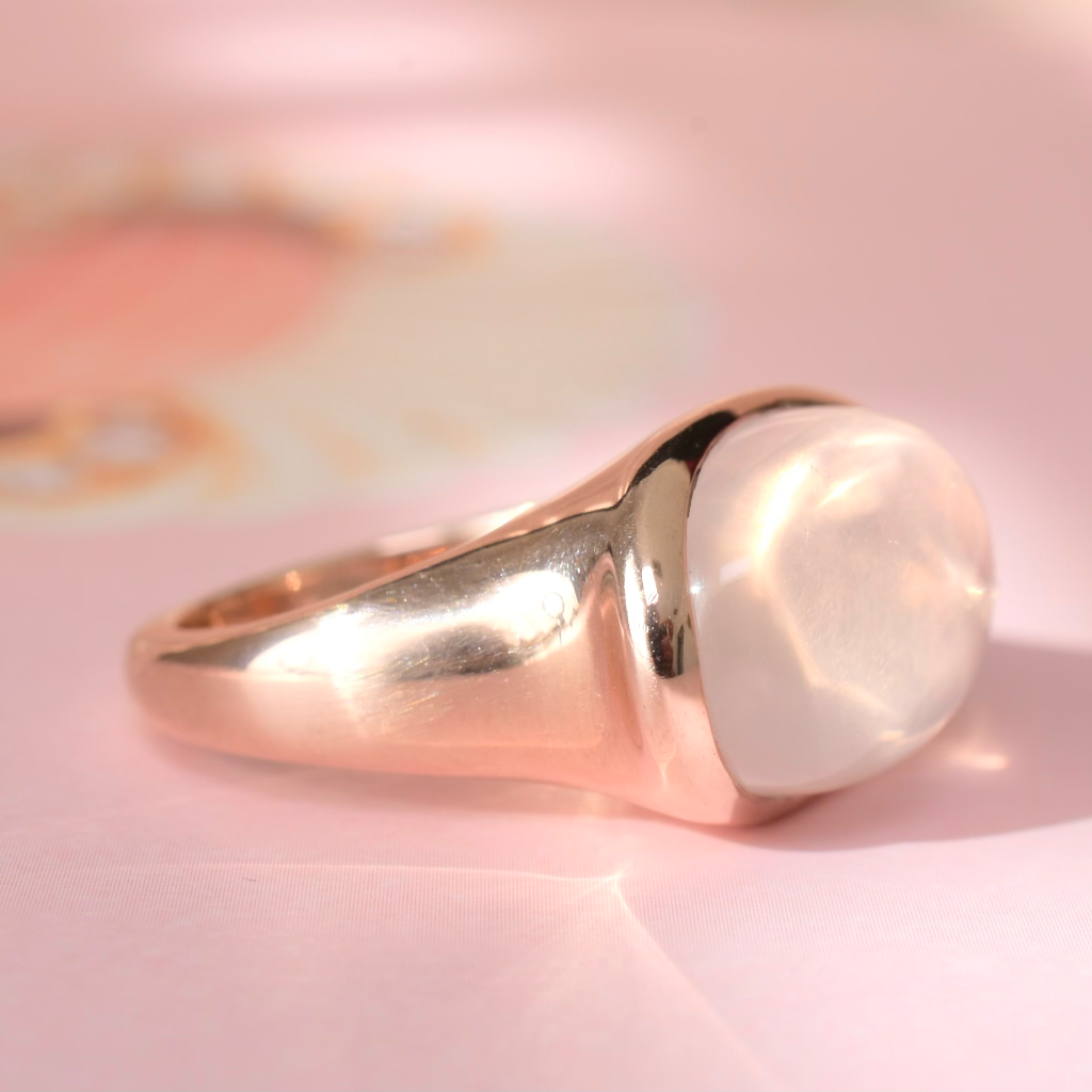 Contemporary 9ct Rose Gold Rose Quartz Cabochon Ring