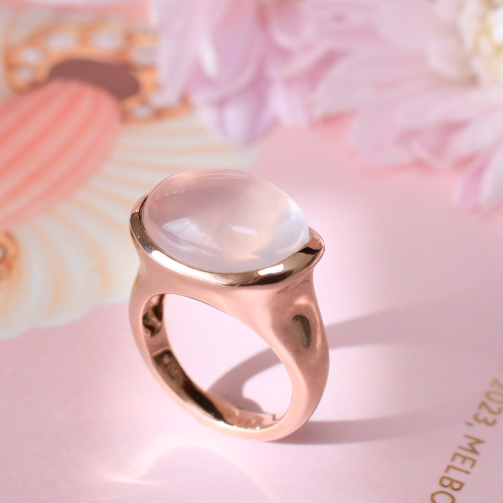 Contemporary 9ct Rose Gold Rose Quartz Cabochon Ring