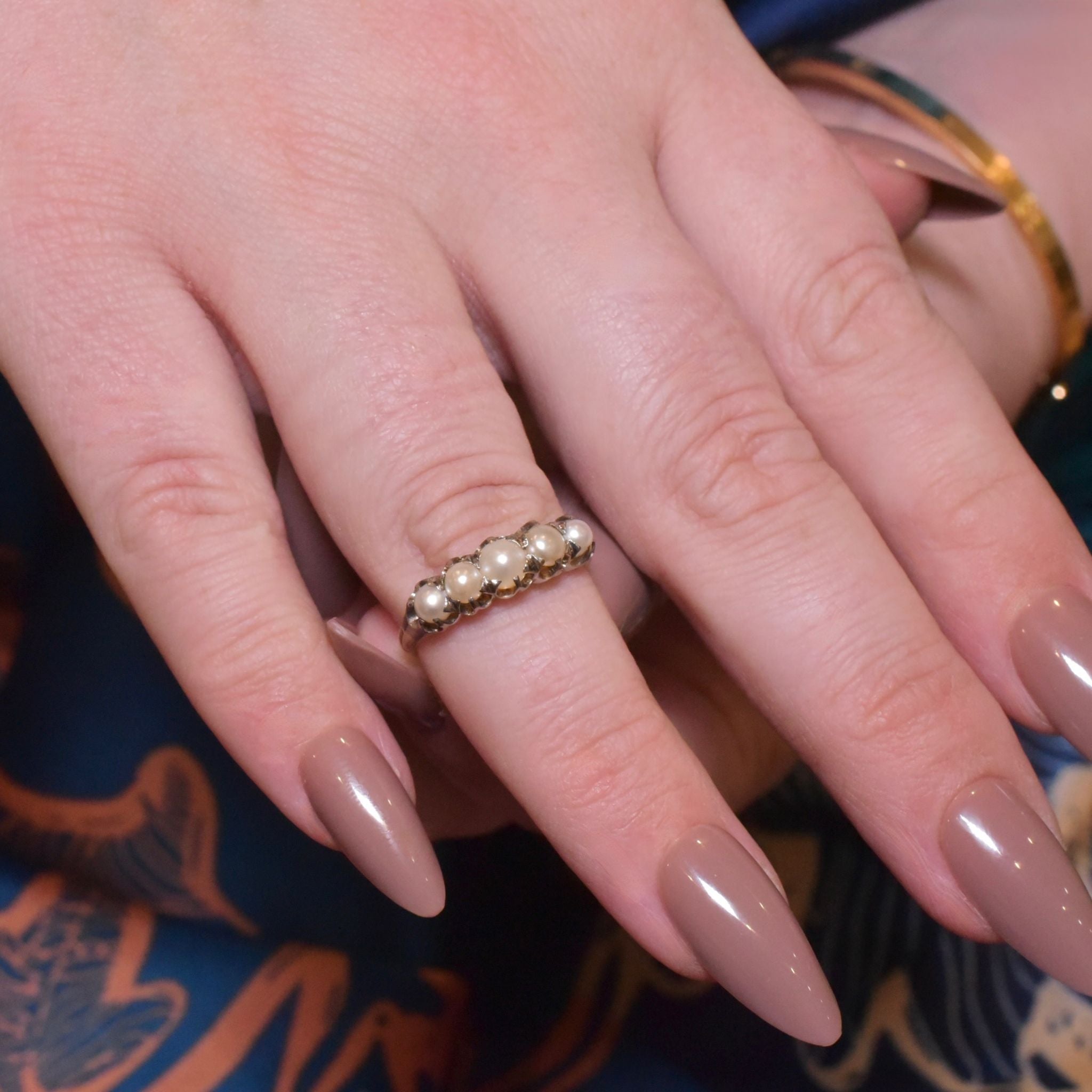 Antique Australian Edwardian 18ct Gold Pearl Half Hoop Ring - Circa 1910