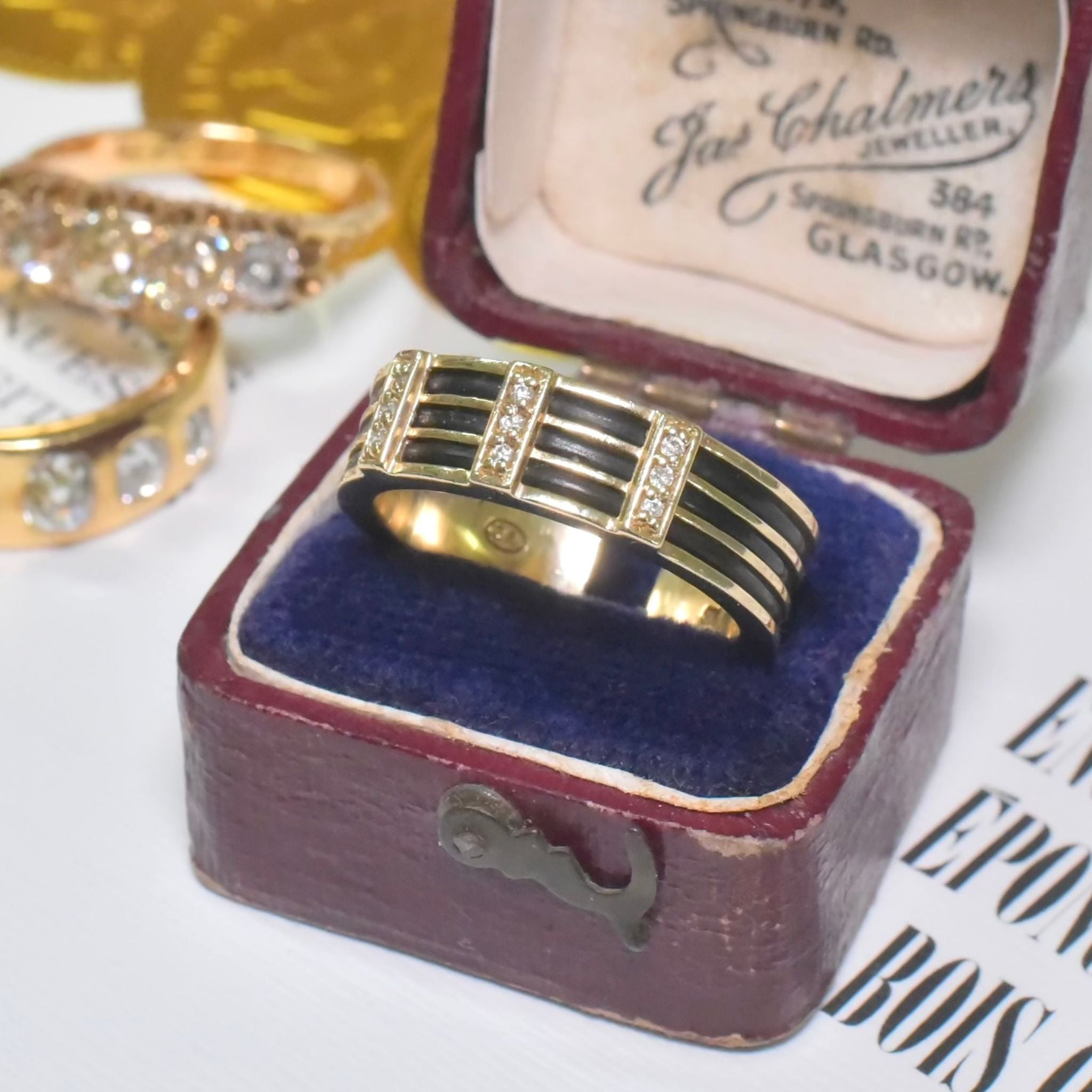 Contemporary 9ct Yellow Gold Diamond And Elephant Hair Ring