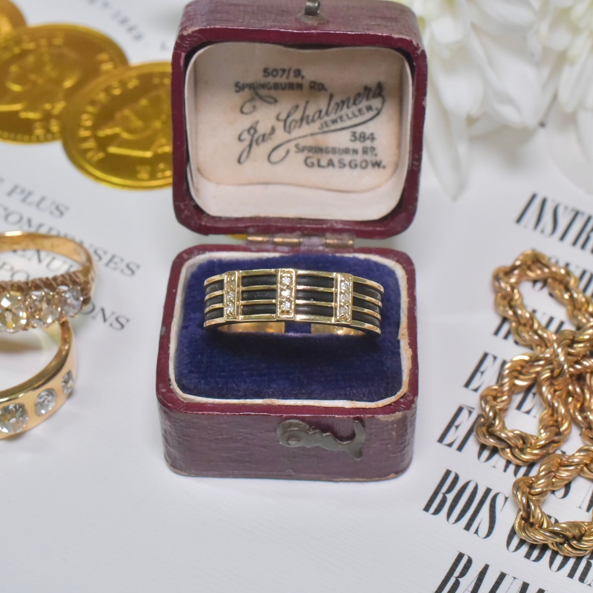 Contemporary 9ct Yellow Gold Diamond And Elephant Hair Ring