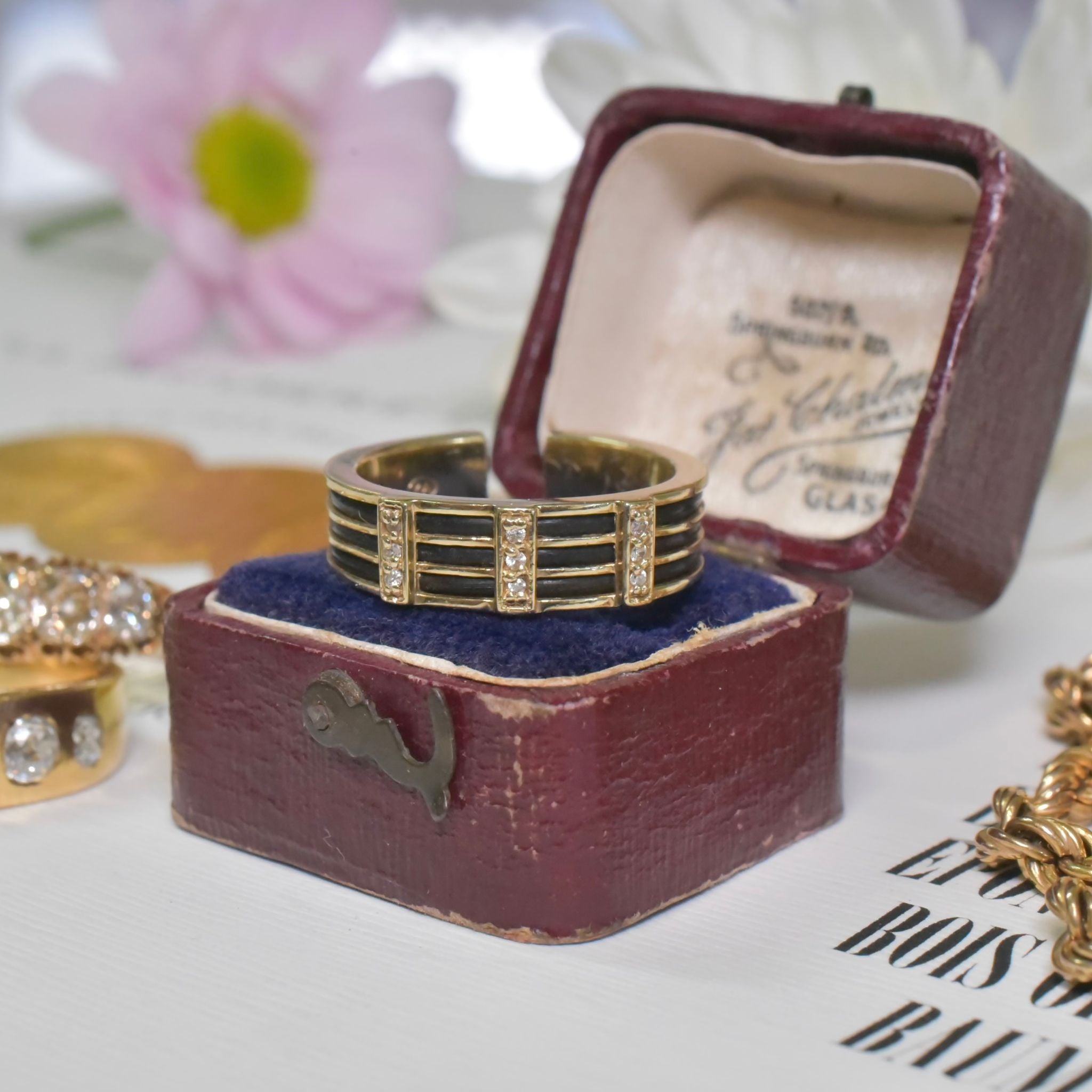 Contemporary 9ct Yellow Gold Diamond And Elephant Hair Ring