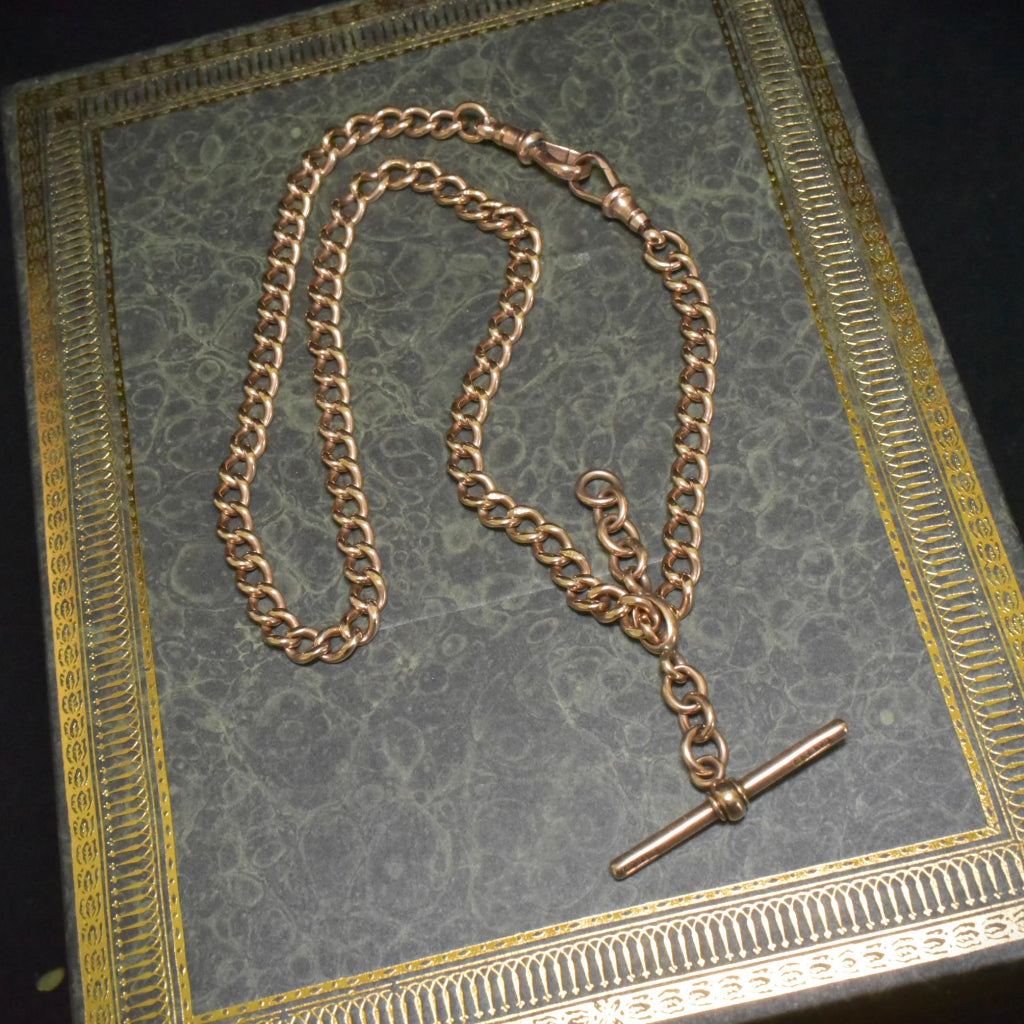 Antique Edwardian Australian 15ct Rose Gold Double Albert Watch Chain By Larard Bros - 36 Grams - Circa 1910