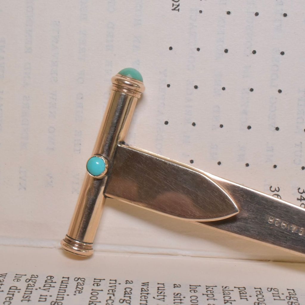 Fabulous Antique Art Deco 9ct Yellow Gold And Turquoise Duo Bookmark And Propelling Pencil By John Collard Vickery - London 1924