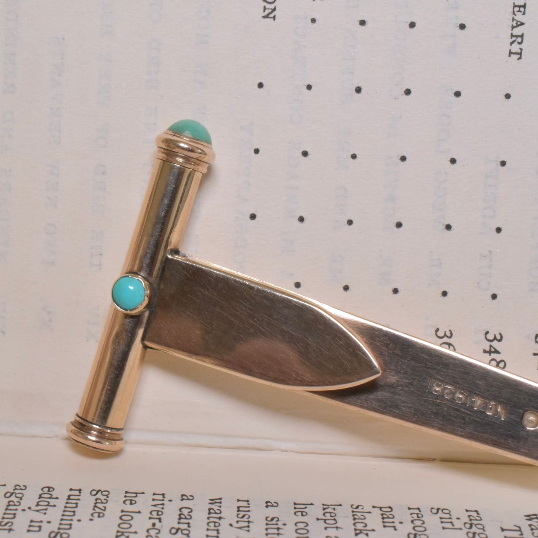 Fabulous Antique Art Deco 9ct Yellow Gold And Turquoise Duo Bookmark And Propelling Pencil By John Collard Vickery - London 1924