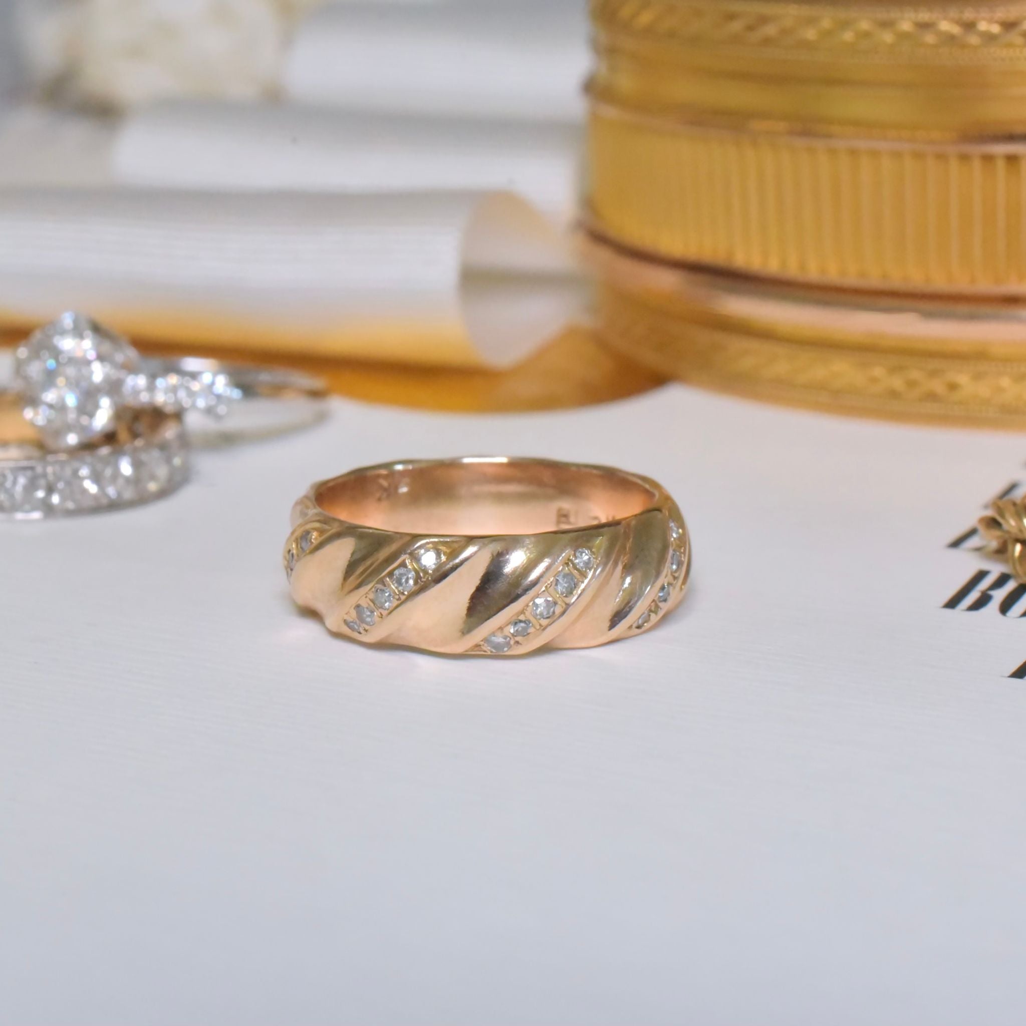Modern 9ct Yellow Gold And Diamond Wide Band