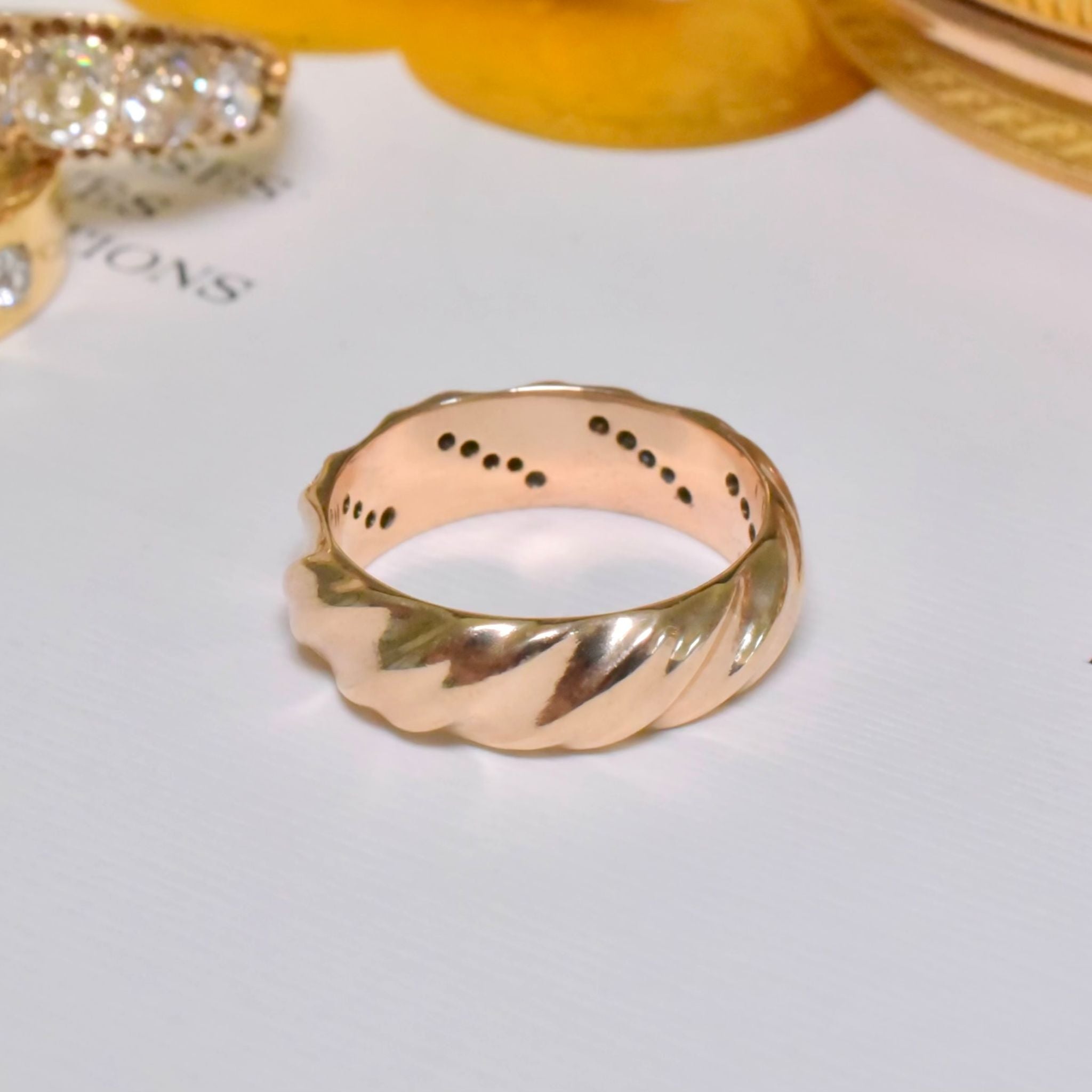 Modern 9ct Yellow Gold And Diamond Wide Band