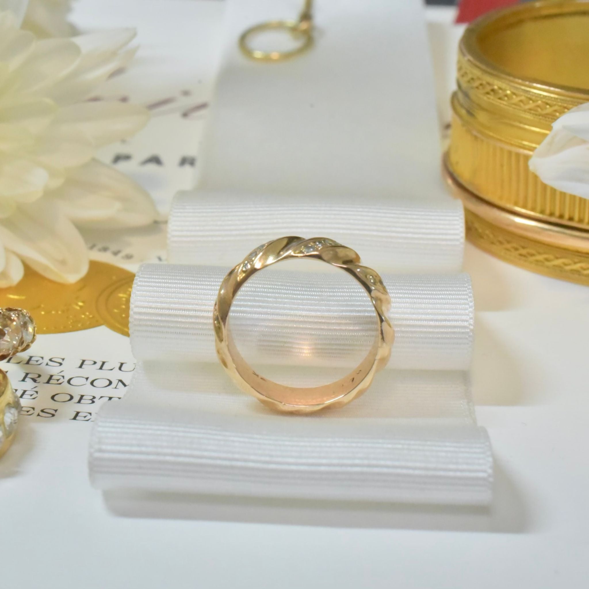 Modern 9ct Yellow Gold And Diamond Wide Band