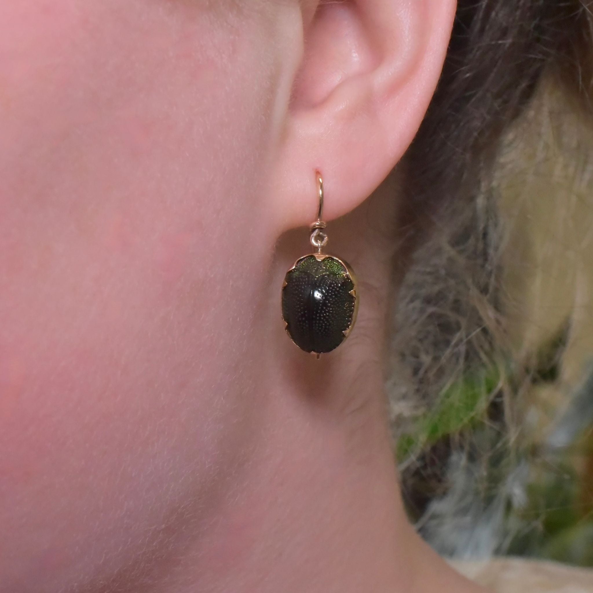 Antique Victorian Egyptian Revival 9ct Rose Gold Scarab Beetle Earrings Circa 1890-1900