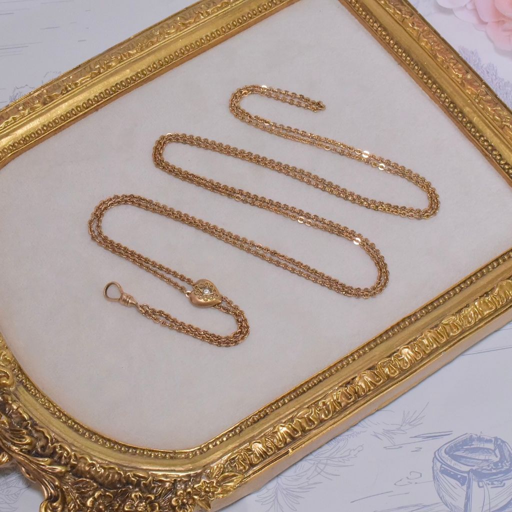 Antique Edwardian/Deco Era Rose **Gold Filled** ‘Heart’ Slide Chain