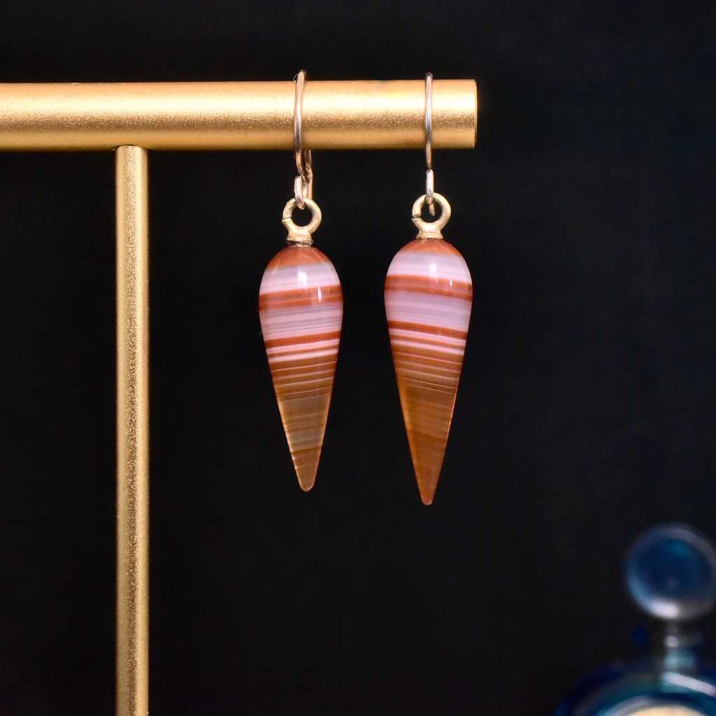 Antique French Banded Agate Amphora Earrings Circa 1870